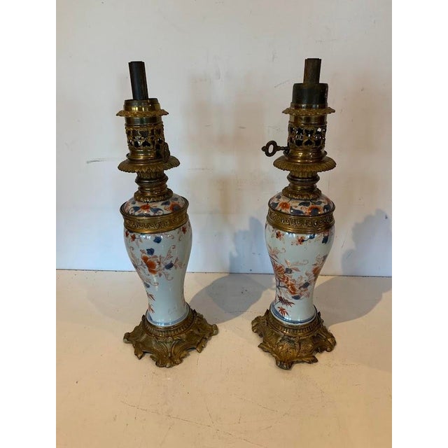 Ceramic Chinese Porcelain Lamps with Chased Bronze Bases, 19th Century, Set of 2 For Sale - Image 7 of 12