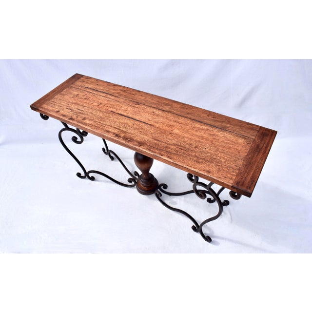 Spanish Colonial Console Table, Forged Iron & Oak, Italy, 1990s For Sale - Image 4 of 11