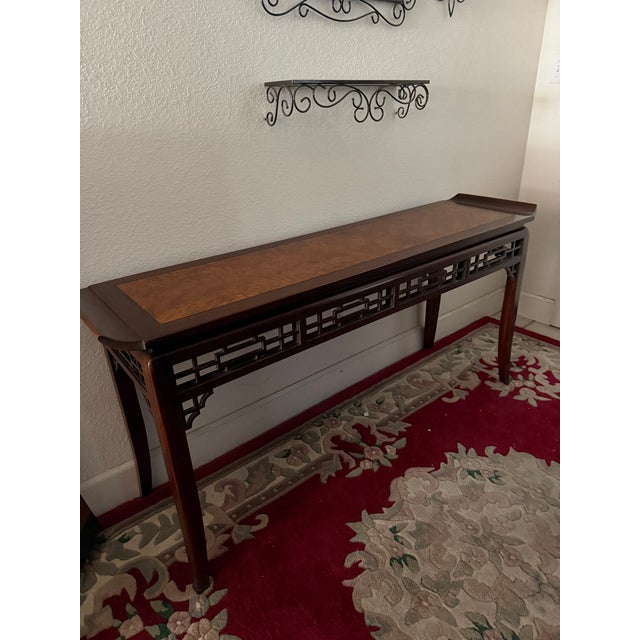 1970s High Quality Hardwood Asian Burl Wood Design Console For Sale In Sacramento - Image 6 of 7