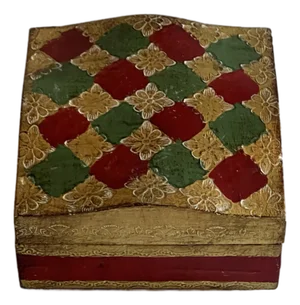 Italian Florentine Green Red and Gold Hinged Lid Trinket Box