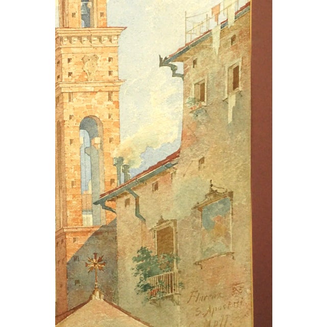 Carl Mell, View of the Church of the Holy Apostles in Florence, 20th Century, Watercolor For Sale - Image 14 of 18