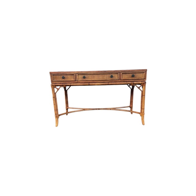 Tommy Bahama Late 20th Century Tommy Bahama Faux Bamboo & Rattan Beach House Desk For Sale - Image 4 of 10