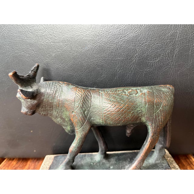 Metal Egyptian Revival Bronze Bull Sculpture, 1980s For Sale - Image 7 of 8
