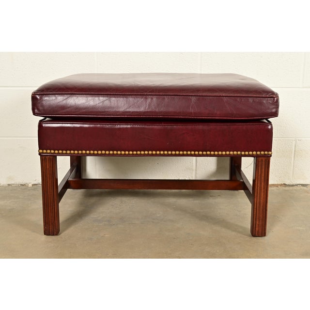 English Hancock & Moore Chippendale Leather Ottoman For Sale - Image 3 of 11