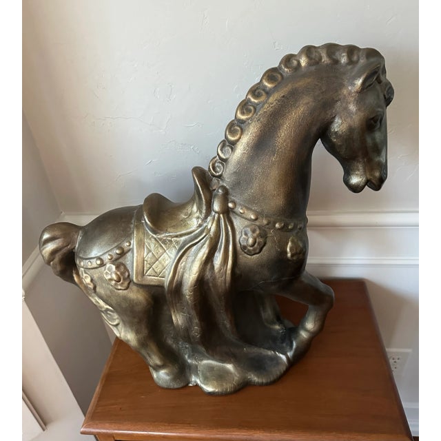 Large Chinese Horse Statue in Tang Dynasty Style, Bronze Painted Plaster Statue 1980s For Sale - Image 4 of 12