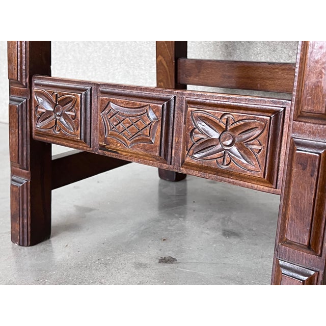 19th Set of Six Spanish Carved Chairs with Leather Seat and Back For Sale - Image 14 of 18