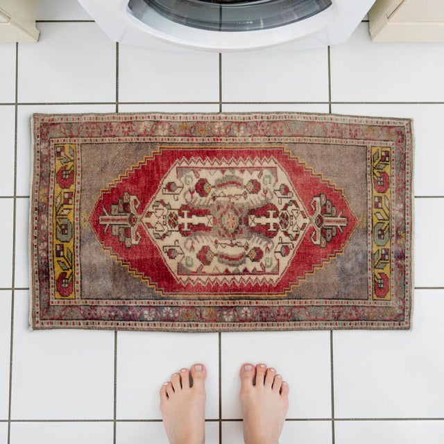 Mid-Century Modern 1970s Hand Knotted Door Mat, Entryway Rug, Bath Mat, Kitchen Decor, Rug, Turkish Rug, Laundry Room Decor- 1'9" X 3' For Sale - Image 3 of 10