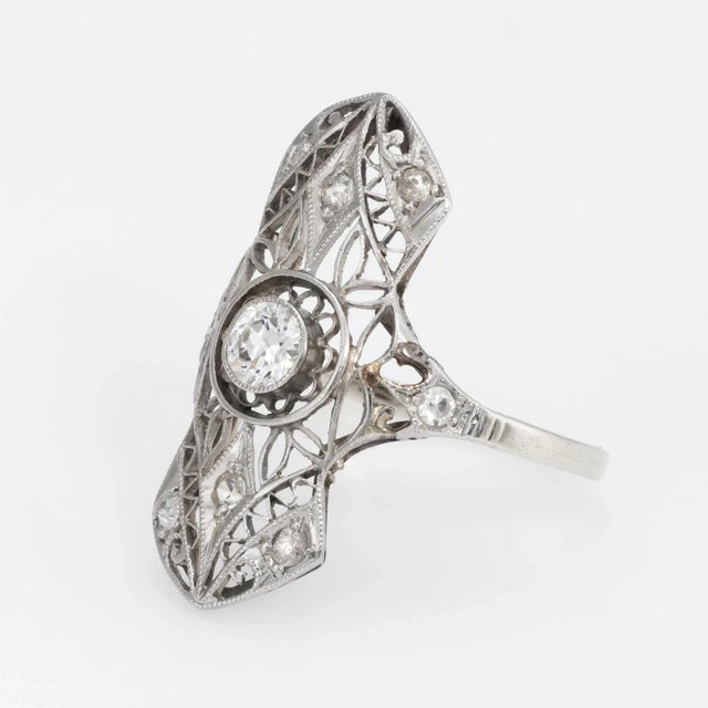 Early 20th Century Antique Deco Diamond Filigree Ring Vintage 14 Karat Gold size 5 For Sale - Image 4 of 6