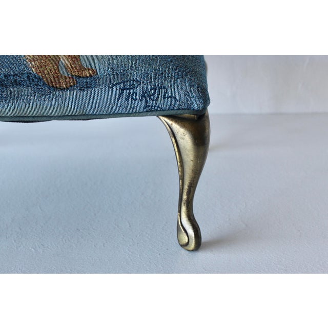 Vintage Pomeranian Tapestry Upholstered Cast Brass Cabriole Legs Footstool For Sale In Miami - Image 6 of 10