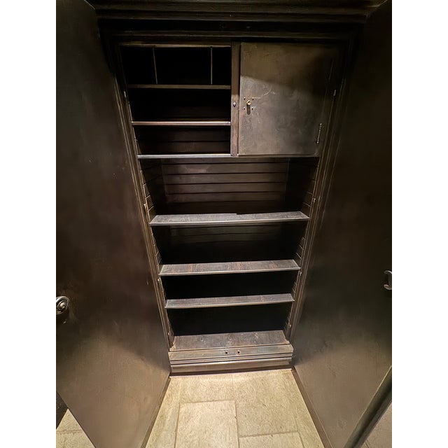 Dark Gray Vintage Gunmetal Steel Safe Cabinet For Sale - Image 8 of 12