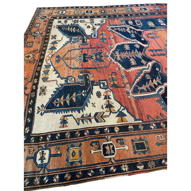 Textile Antique Persian Serapi Diamond Textile in Terracotta, Sunset-clay & Indigo - 9.8 X 16 For Sale - Image 7 of 12