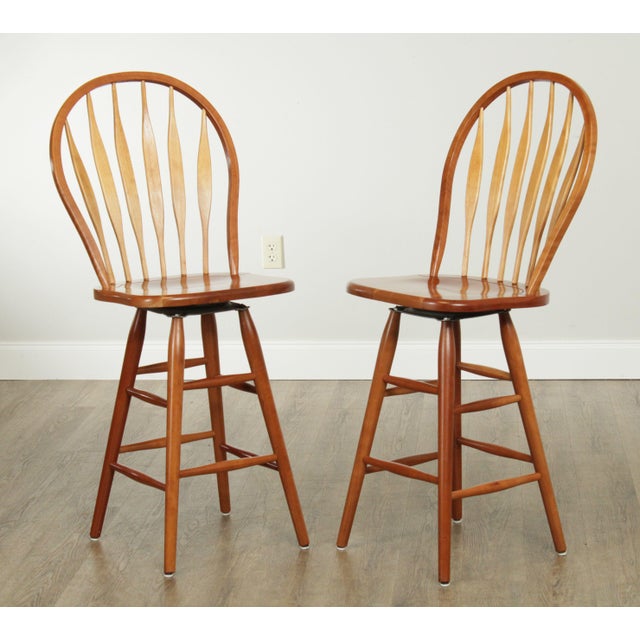 Quality Solid Cherry Windsor Bar Stools a Pair Chairish