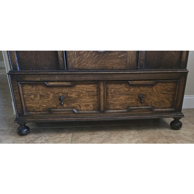 Beautiful Victorian Gothic Revival (19th century English) antique oak armoire / wardrobe, intricately hand-carved....