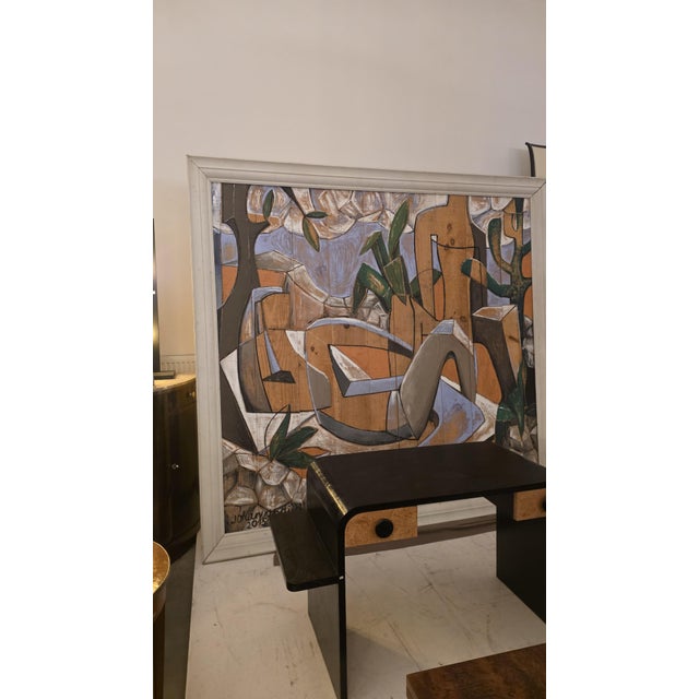 Original painting by Johan Van Dijck, executed in paint on wood and presented in a light, bevelled frame. The work...