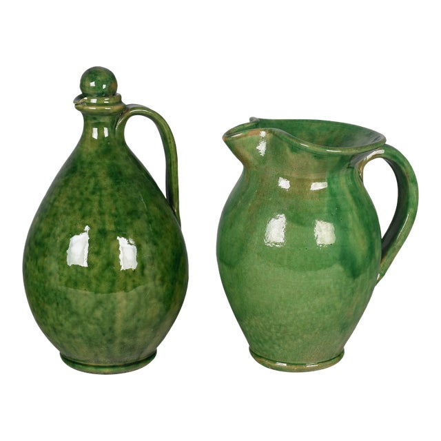 French Biot Pottery Pitcher & Cruet Set For Sale
