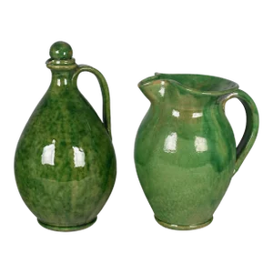 French Biot Pottery Pitcher & Cruet Set