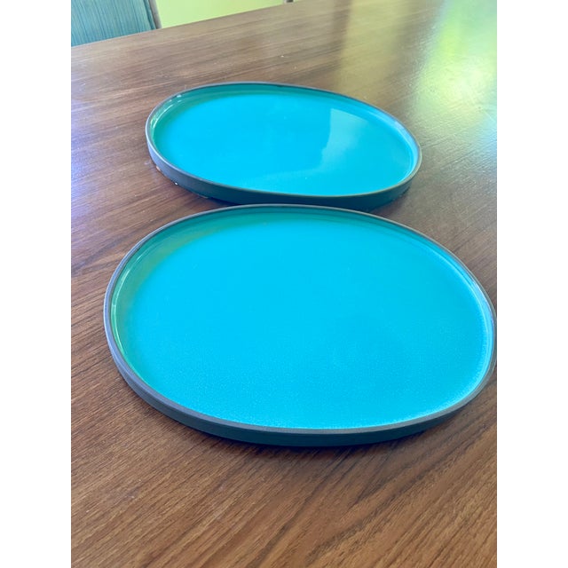 Vintage Banseki Japanese Ceramic Platters With Blue Glaze - a Pair For Sale - Image 16 of 16