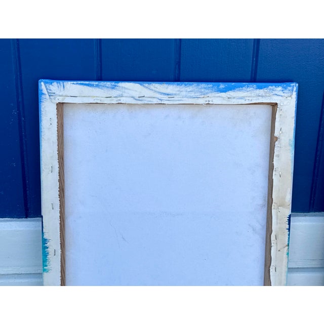 Original Acrylic on Canvas Art, Turquoise Waters, Sandy Beach, Clouds in the Sky For Sale - Image 4 of 7