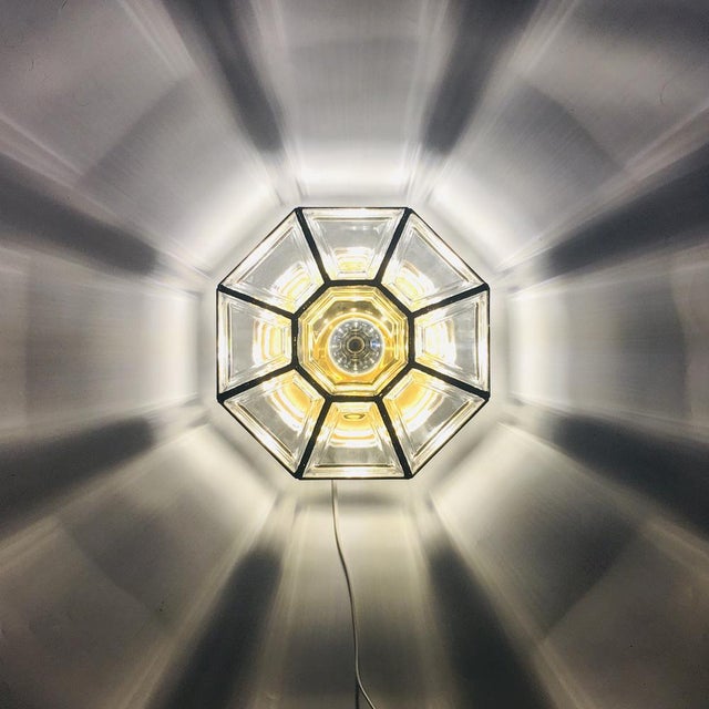 Metal Mid-Century Modern Glass and Brass Flush Mount from Limburg, Germany, 1960s For Sale - Image 7 of 11