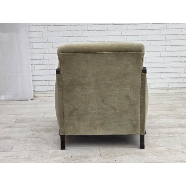Wood Danish Lounge Chair in Velour and Carved Oak, 1950s For Sale - Image 7 of 18