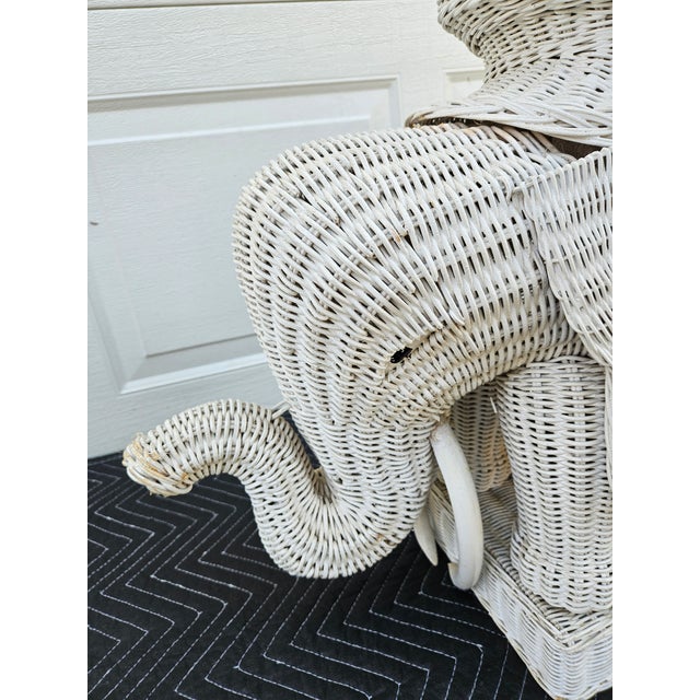 1970s White Wicker Elephant With Tusks Side Table For Sale - Image 5 of 13