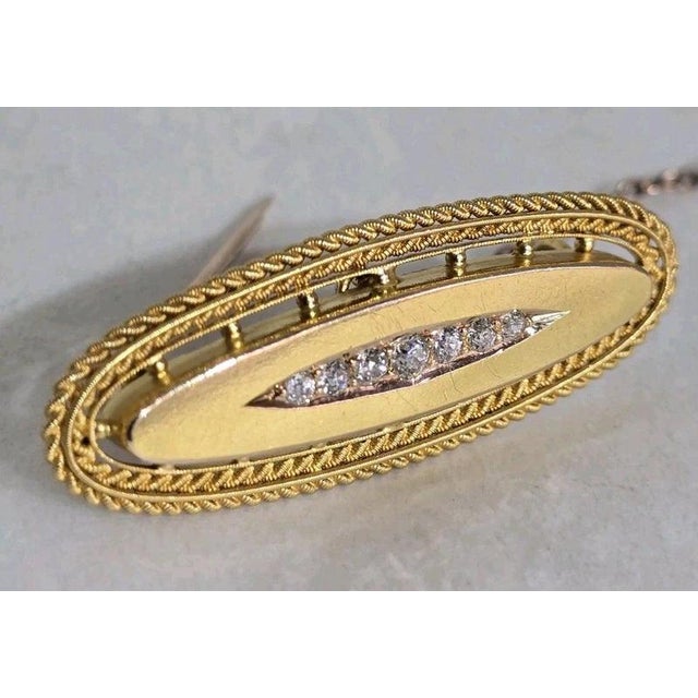 Antique Victorian Etruscan 15ct Gold Seven-Stone Mine Cut Diamond Bar Brooch For Sale - Image 6 of 15