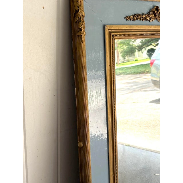 Antique French giltwood/baby blue full length floor or wall mirror. Some minor wear to frame as shown. Otherwise excellent...