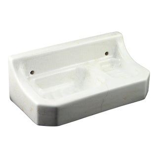 European White Porcelain Soap & Sponge Surface Mount Holder For Sale