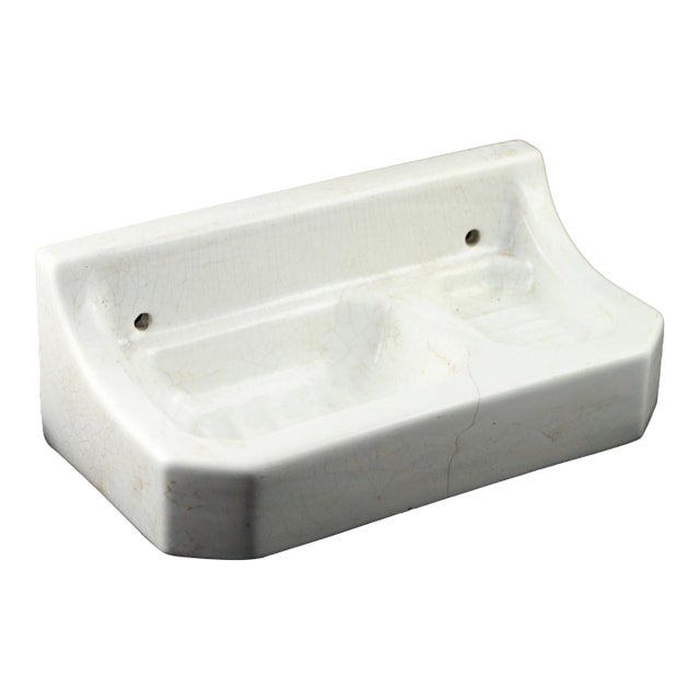 European White Porcelain Soap & Sponge Surface Mount Holder For Sale