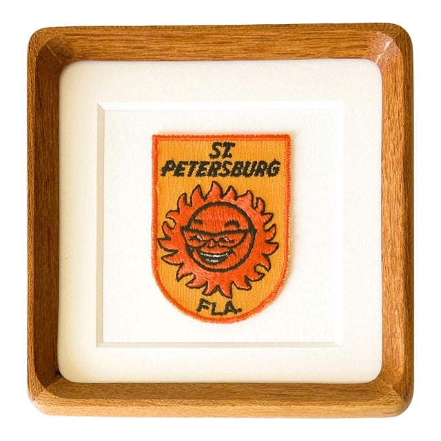 Florida St. Petersburg Retro Sun Vintage Travel Patch Solid Wood Framed For Sale
