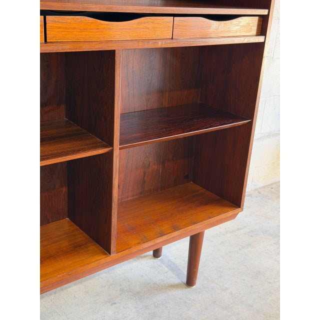 Brown Rosewood Bookcase Cabinet With Slender Tapered Legs Denmark Mid-Century Modern 1960s For Sale - Image 8 of 10