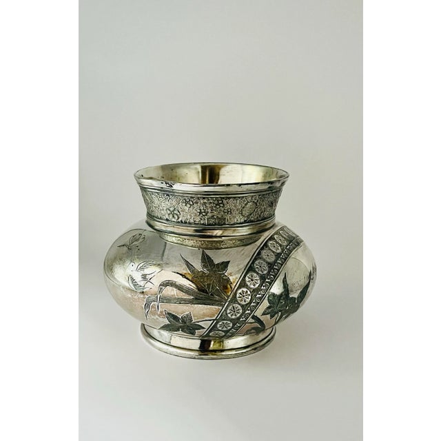 Metal Vintage Silver-Plate Floral Jardiniere For Sale - Image 7 of 8
