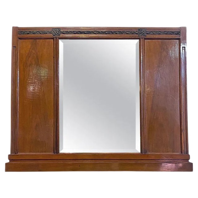 Mid-Century Italian Wood and Brass Details Dresser Mirror, 1950s For Sale