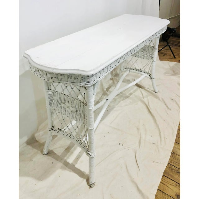 1940s Vintage Painted Wood & Wicker Console Table Chairish