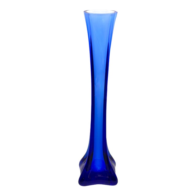 Vintage Mid Century Modern Cobalt Blue Cased Glass Bud Vase For Sale