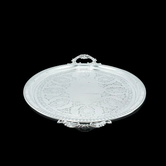 1910s Antique English Silver Plate Oval Decorative Serving Tray For Sale - Image 4 of 11