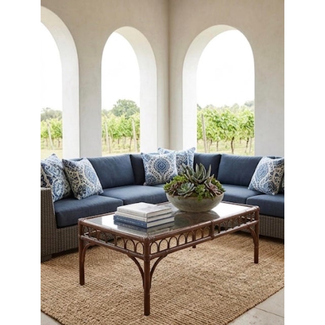 Sienna Mid-Century Hollywood Regency Faux Bamboo and Glass Coffee Table For Sale - Image 8 of 12