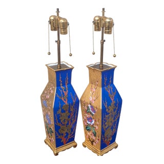 19th Century Japanese Cloisonné & Gilt Bronze Table Lamps - a Pair For Sale