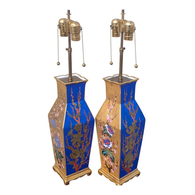 19th Century Japanese Cloisonné & Gilt Bronze Table Lamps - a Pair For Sale