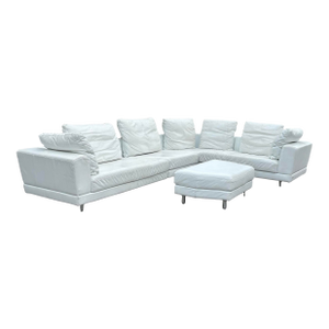 Rolf Benz Leather Sectional Sofa and Ottoman With Glass Attached Side Table