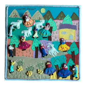 Vintage Arpillera - Handmade Folk Art Dimensional Applique Wall Hanging 20x20