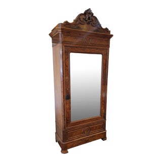 Antique French Louise Philippe Armoire Line Press With Adjustable Shelves For Sale