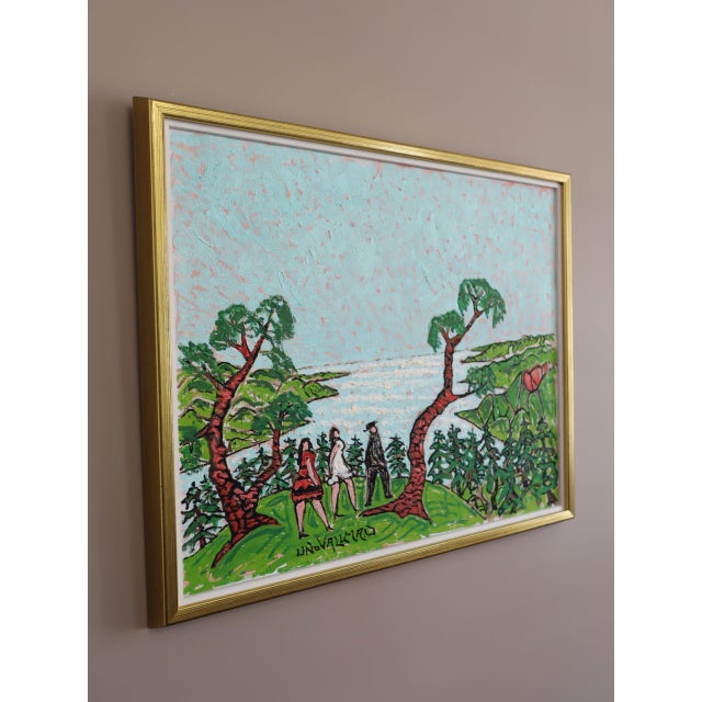 Mid-Century Modern 'Stroll Above the Bay' Expressive Landscape Oil Painting by Swedish Artist Uno Vallman (1913-2004), Framed For Sale - Image 4 of 14