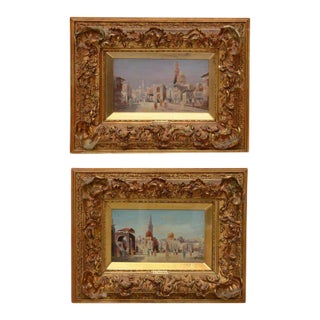 19th Century Landscape Orientalist Paintings, Period Gilt Frames- a Pair Signed H. Carnier For Sale