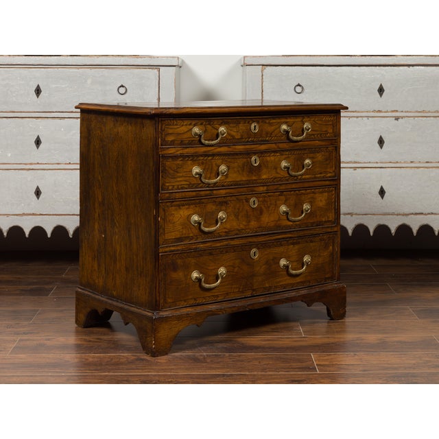 English 1800s George III Burl Wood Four-Drawer Commode with Feather Banding For Sale - Image 4 of 12