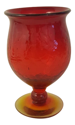 Blenko Mid-Century Amberina Crackle Glass Pedestal Bowl