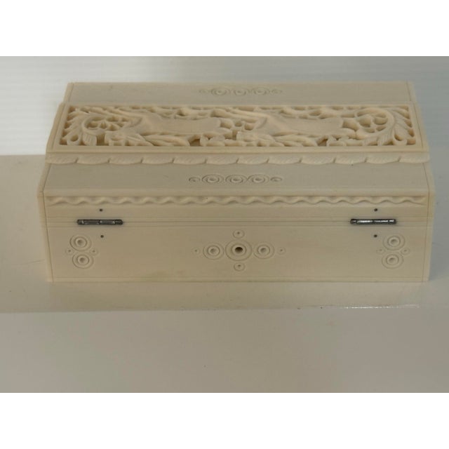 Vintage Hand-Carved Bone Overlay Jewelry Box With Deer Motif For Sale In Phoenix - Image 6 of 12