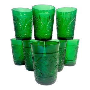 Antique Americana Art Deco Sandwich Glass Co. Pressed Green Glasses - Set of 8.