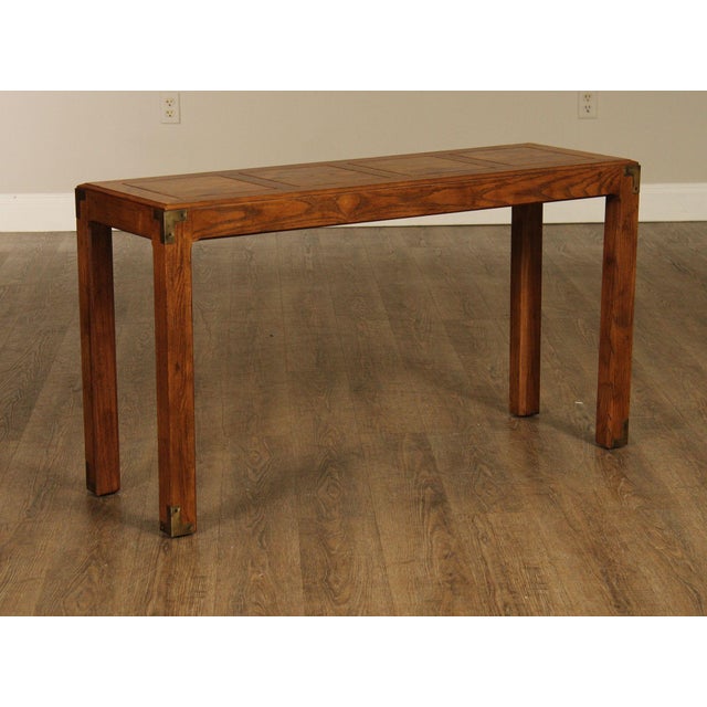 Henredon Henredon Artefacts Campaign Style Oak Console Table For Sale - Image 4 of 18