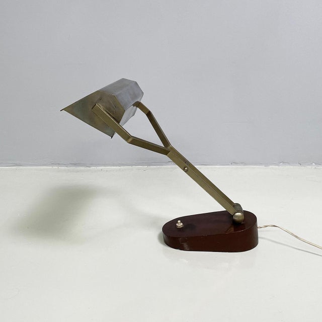 Mid-Century Italian Modern Adjustable Desk or Table Lamp in Brown Metal, 1930s For Sale - Image 6 of 18